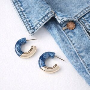 LOFT Gold-Toned Blue/Teal Sparkle Hoop Earrings